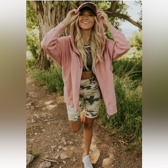 FREE PEOPLE Movement Higher Goals Oversized Full Zip Hoodie Pink Size Small - Picture 1 of 14